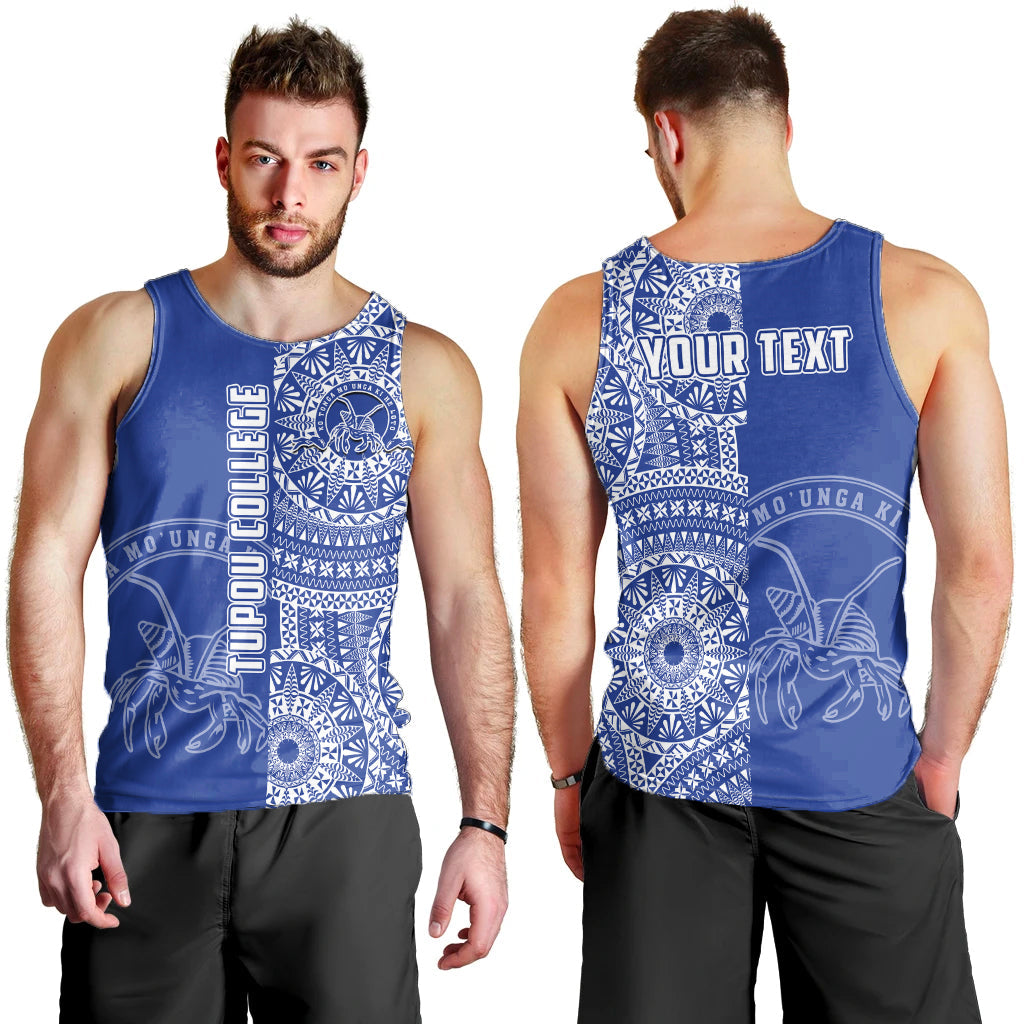 (Custom Personalised) Tupou Tonga College Men Tank Top Tongan Ngatu Pattern LT14 Blue - Polynesian Pride