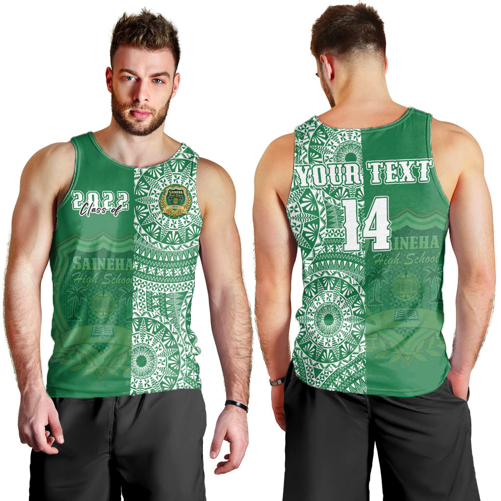 (Custom Text And Number) Tonga Saineha High School Men Tank Top Class Of Year Tongan Ngatu Pattern LT14 Green - Polynesian Pride