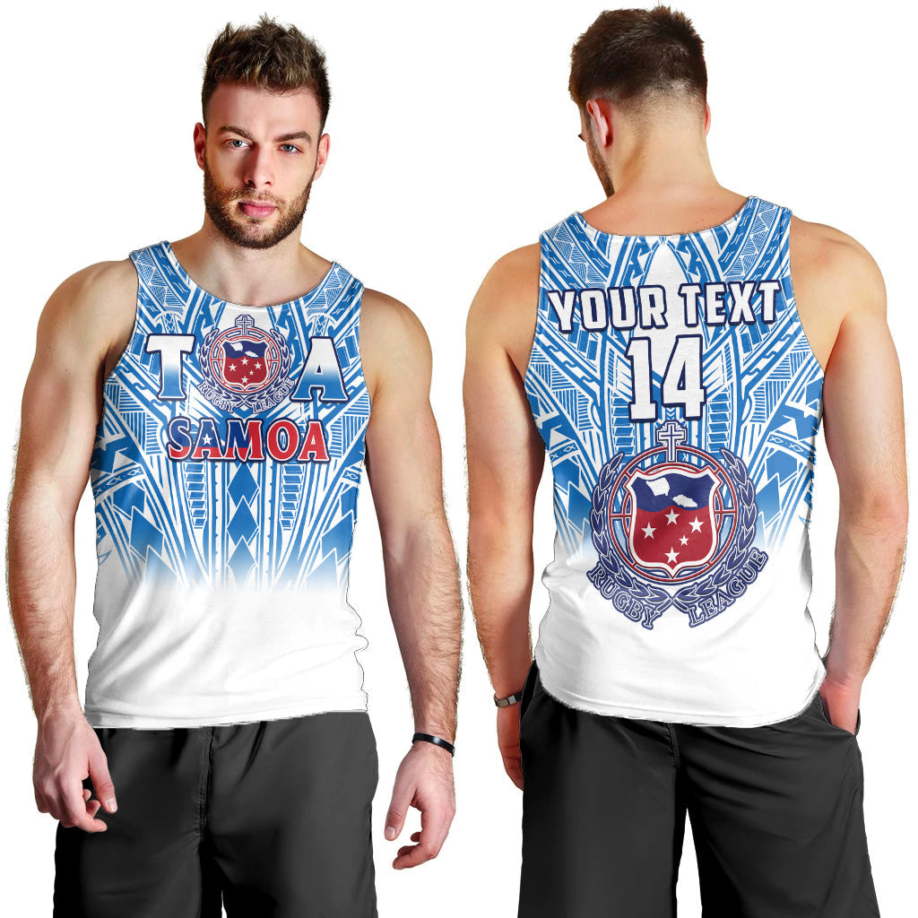 (Custom Text And Number) Samoa Rugby Men Tank Top Personalise Toa Samoa Polynesian Pacific White Version LT14 White - Polynesian Pride