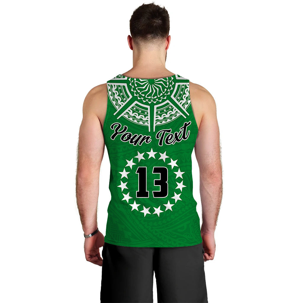(Custom Text and Number) Cook Islands Tatau Men Tank Top Symbolize Passion Stars Version Green LT13 - Polynesian Pride