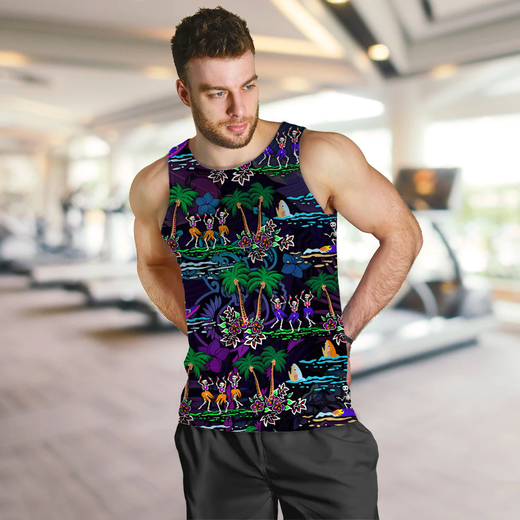 Hawaii Skeleton Dancing Men Tank Top Halloween Hawaiian Turtle LT13 - Polynesian Pride