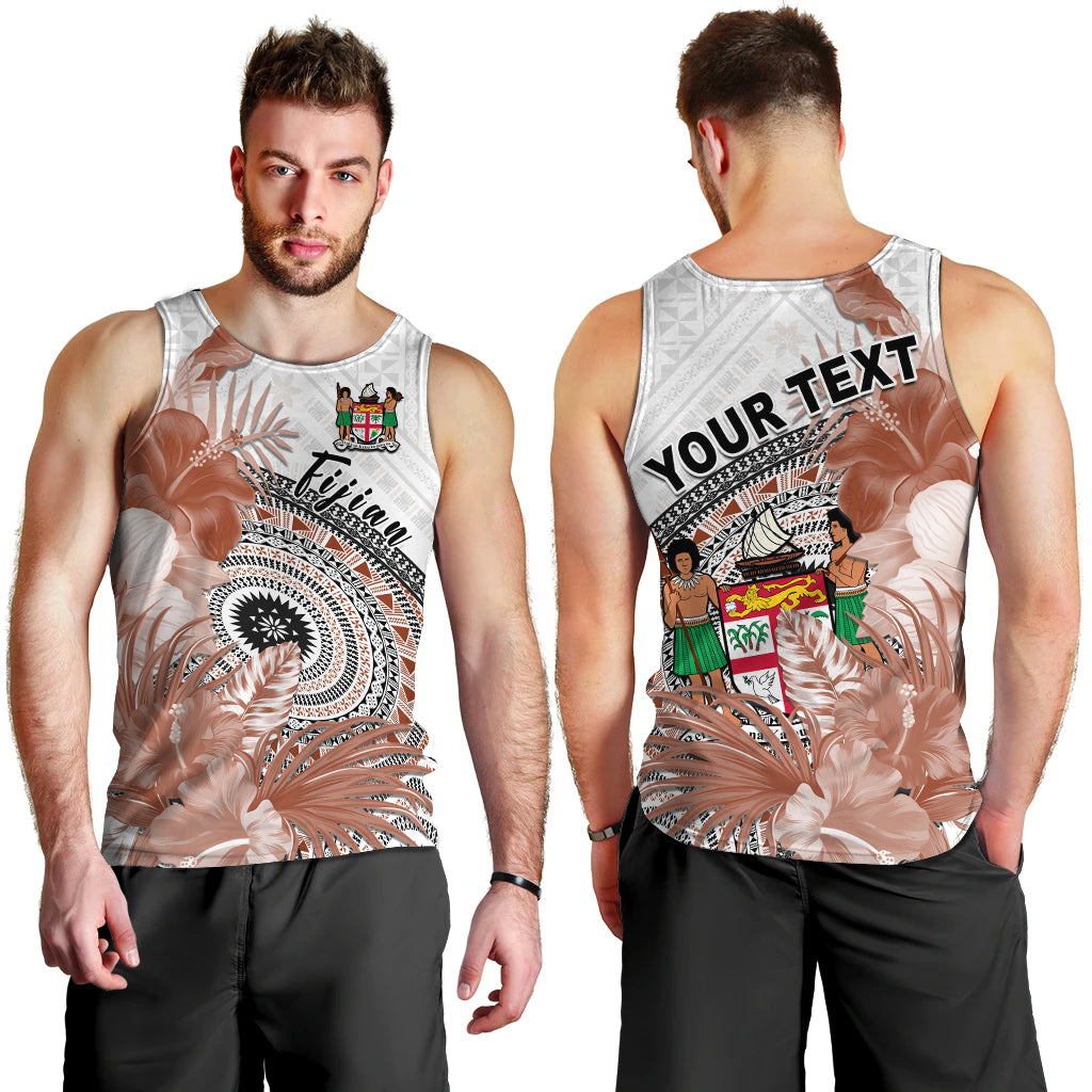 (Custom Personalised) Fiji Tapa Men Tank Top White Fijian Masi Be Loved Hibiscus LT13 - Polynesian Pride