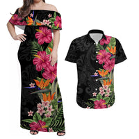 Hawaii Flowers Mix Tribal Pattern Matching Dress and Hawaiian Shirt - LT6 Art - Polynesian Pride