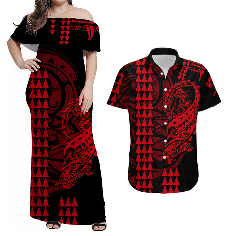 Hawaii Kakau Matching Dress and Hawaiian Shirt Polynesian Warrior Red LT6 Red - Polynesian Pride