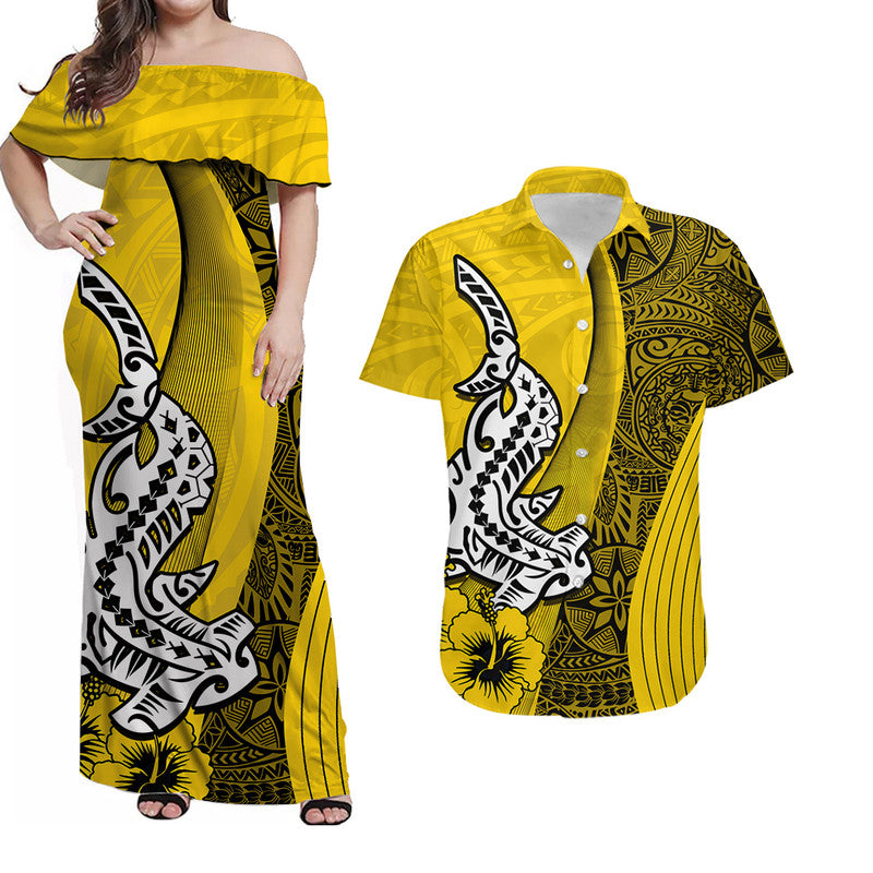 Hawaiian Shark Polynesian Matching Dress and Hawaiian Shirt Vibe Yellow Style LT6 Yellow - Polynesian Pride