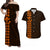 Polynesian Couple Outfits Hawaiian Kakau Matching Dress and Hawaiian Shirt Simple Style No.4 LT6 Orange - Polynesian Pride