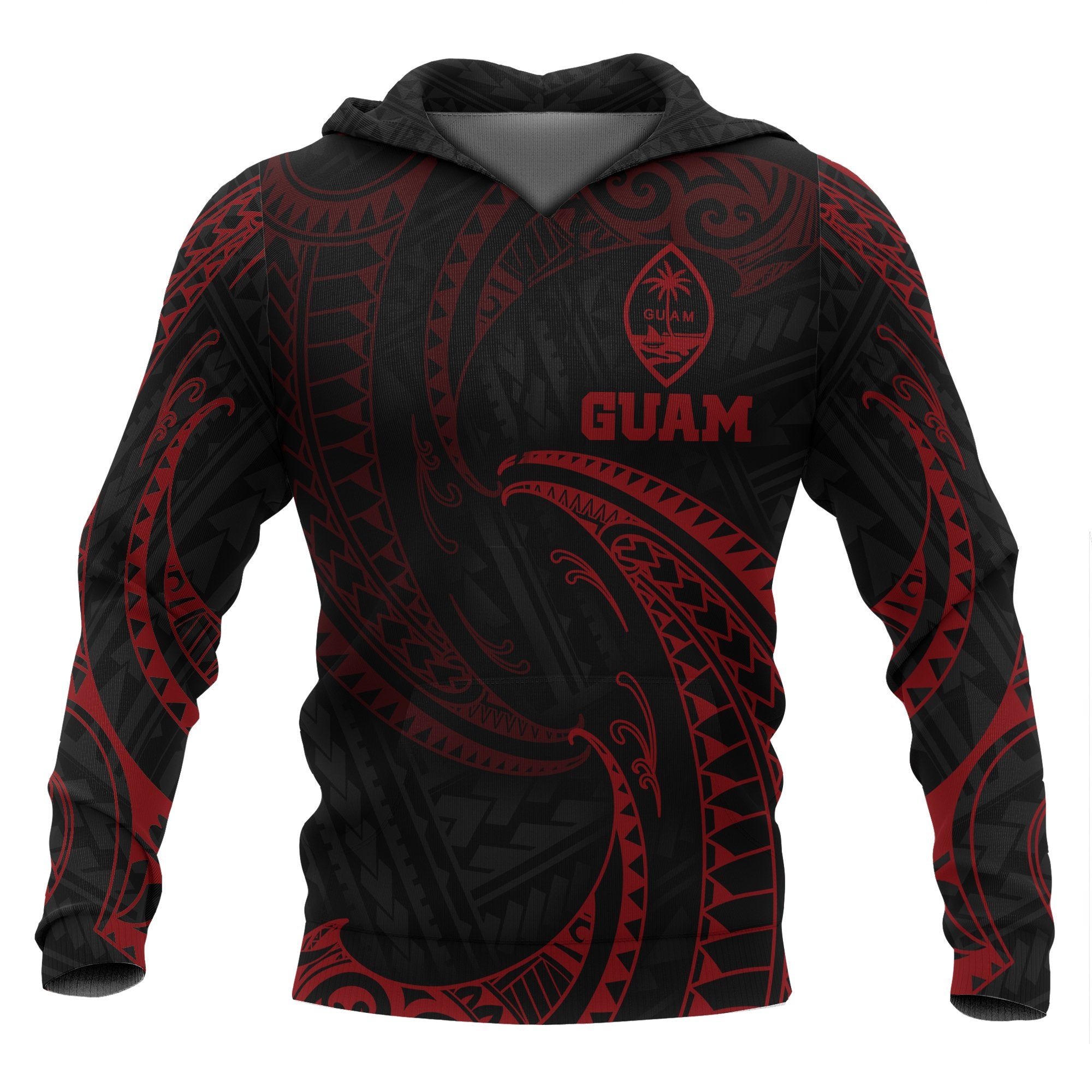 Guam Polynesian Hoodie Red Tribal Wave Unisex Red - Polynesian Pride