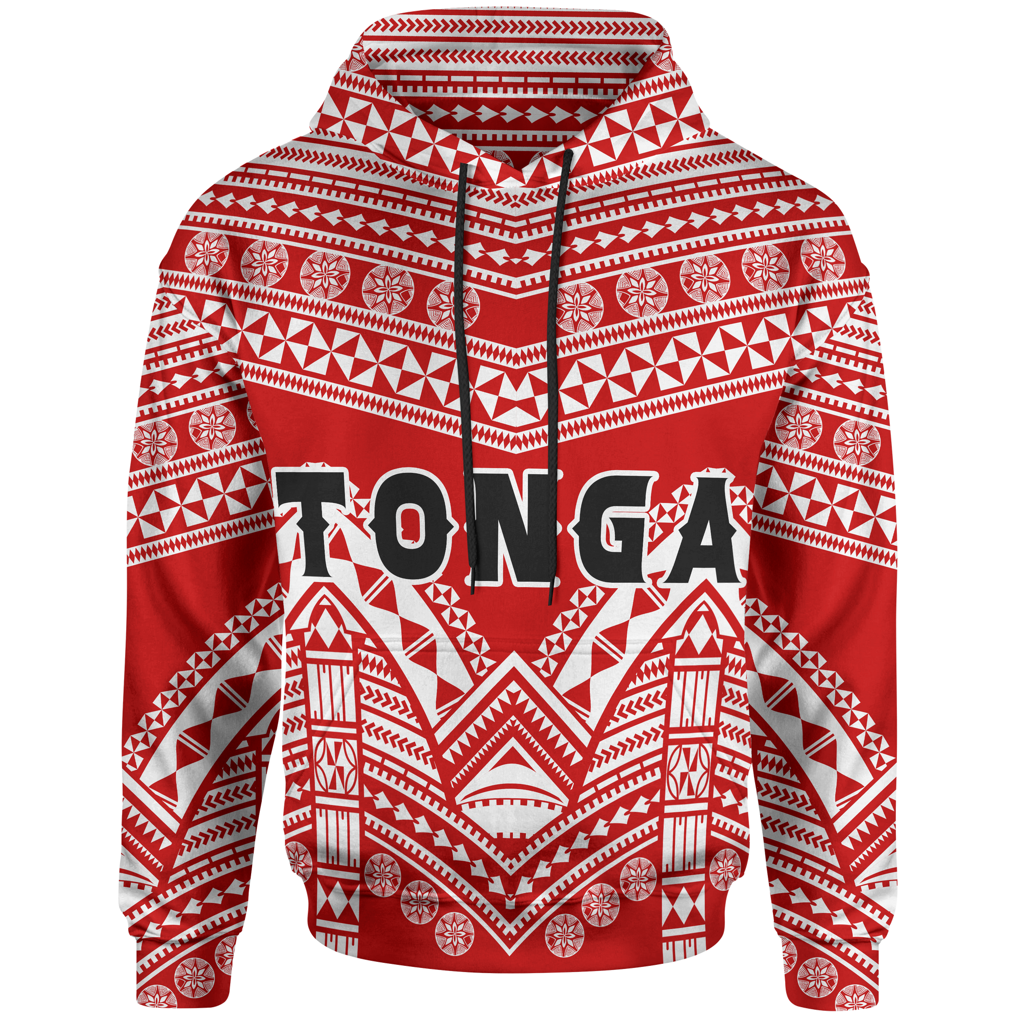 Tonga Polynesian Tribal Pattern All Over Hoodie Unisex Red - Polynesian Pride