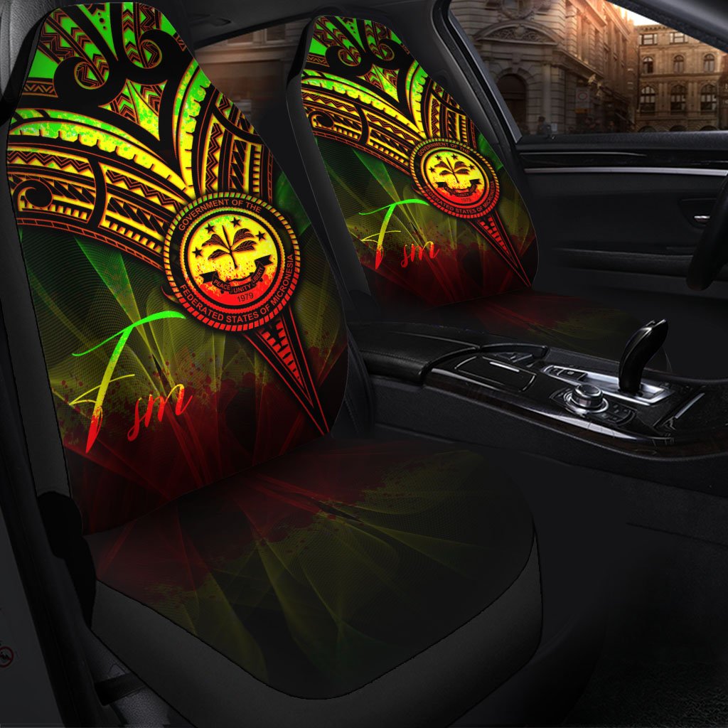 Federated States of Micronesia Car Seat Cover - Cross Style Reggae Color Universal Fit Black - Polynesian Pride