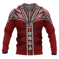Tonga Polynesian All Over Zip up Hoodie Tongan Ngatu Pattern Red - Polynesian Pride
