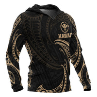 Hawaii Polynesian Hoodie - Gold Tribal Wave - Polynesian Pride