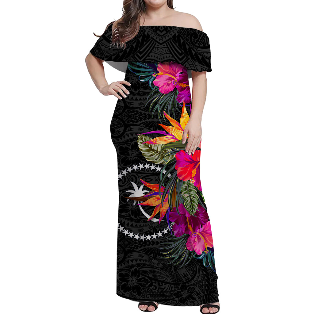 Chuuk Hibiscus Polynesian Tribal Women Off Shoulder Long Dress Polynesian Pride