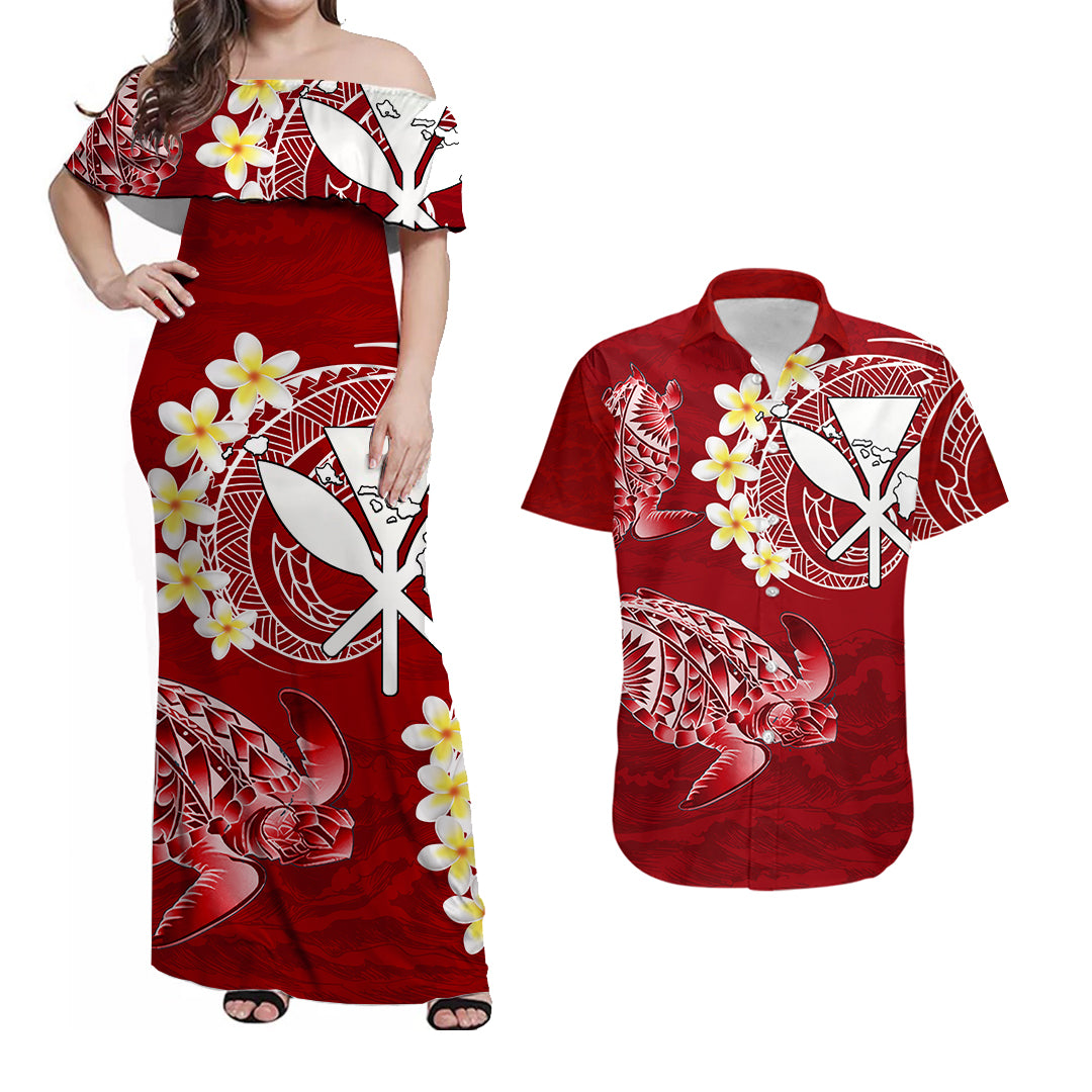 Hawaii Polynesian Hawaiian Kanaka Maoli Matching Dress and Hawaiian Shirt No.2 LT6 Red - Polynesian Pride