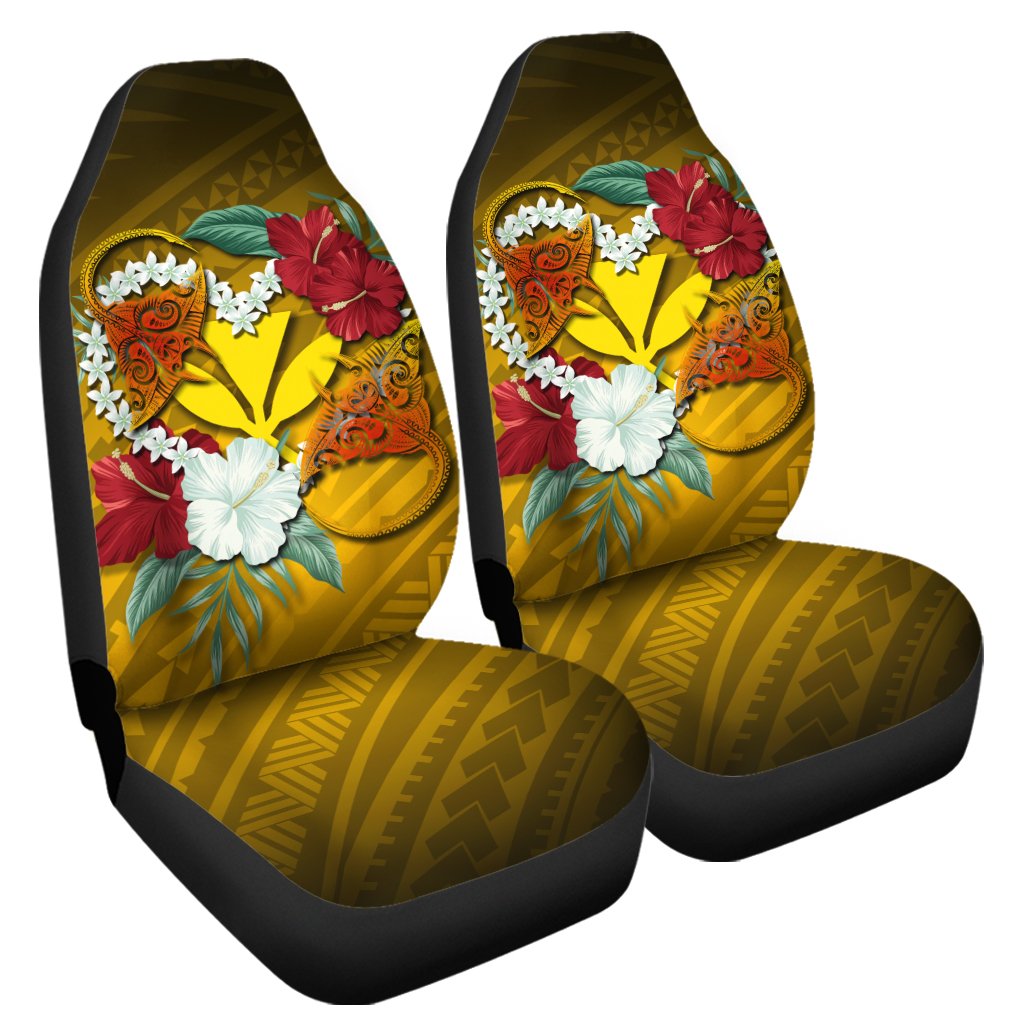 Kanaka Manta Ray Plumeria Heart Polynesian Car Seat Cover - Sea Flower - AH Universal Fit Black - Polynesian Pride