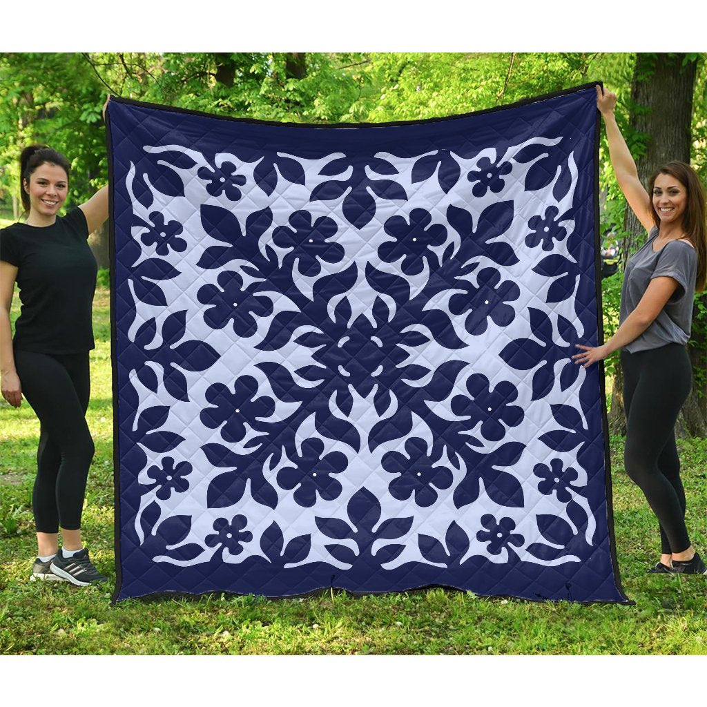 Hawaii Plumeria Quilting Premium Quilt Blue - Polynesian Pride