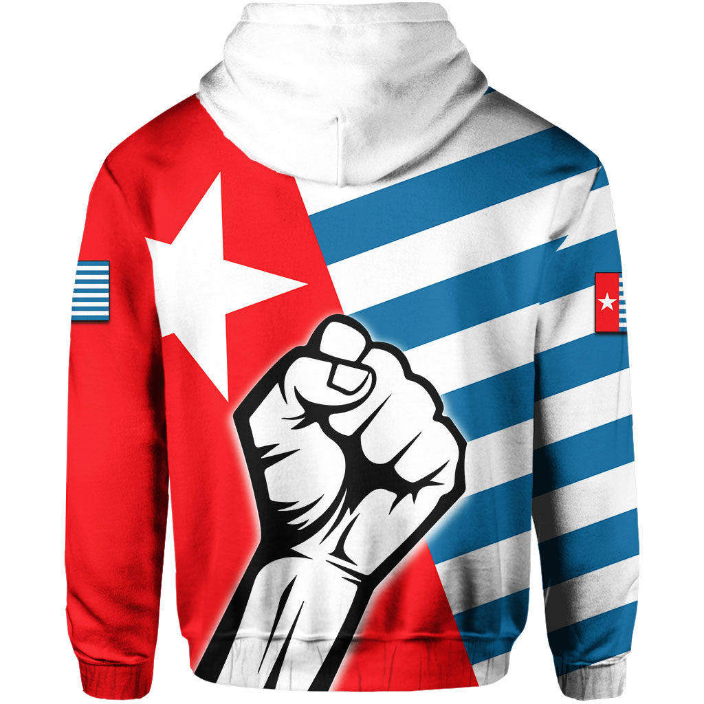 Free West Papua Zip up Hoodie Clenched Hands Flag LT6 - Polynesian Pride