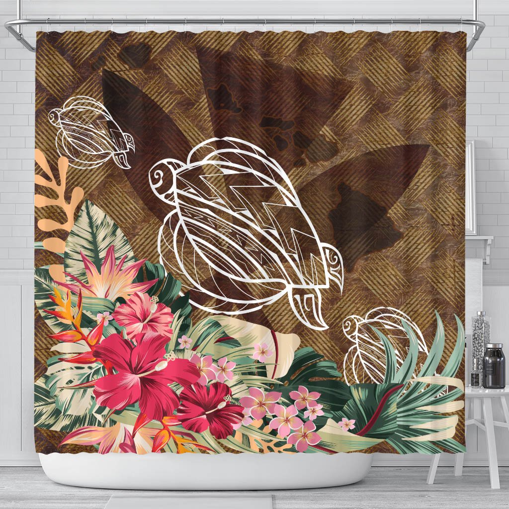 Kanaka Turtle Tropical Knit Background Shower Curtain - AH 177 x 172 (cm) Brown - Polynesian Pride