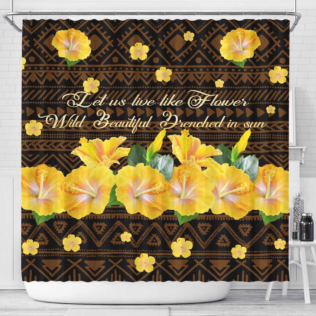 Hawaii Yellow Hibiscus Shower Curtain - Sunshine - AH 177 x 172 (cm) Yellow - Polynesian Pride