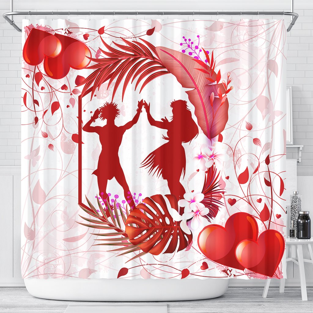 Hawaii Hula Dance Couple Love Valentine Shower Curtain - Cud Style - AH 177 x 172 (cm) White - Polynesian Pride