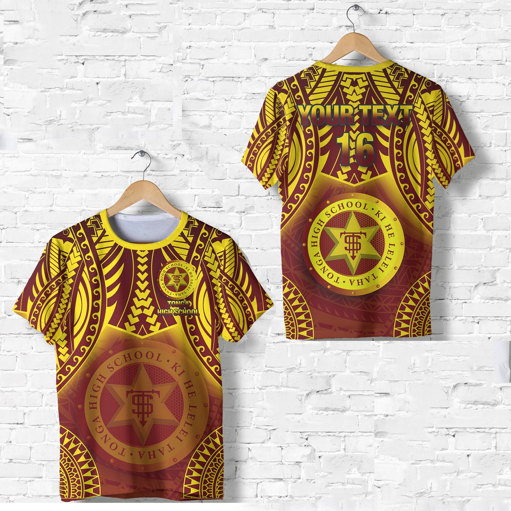 Custom Tonga High School T Shirt Simple Polynesian, Custom Text and Number Unisex Yellow - Polynesian Pride