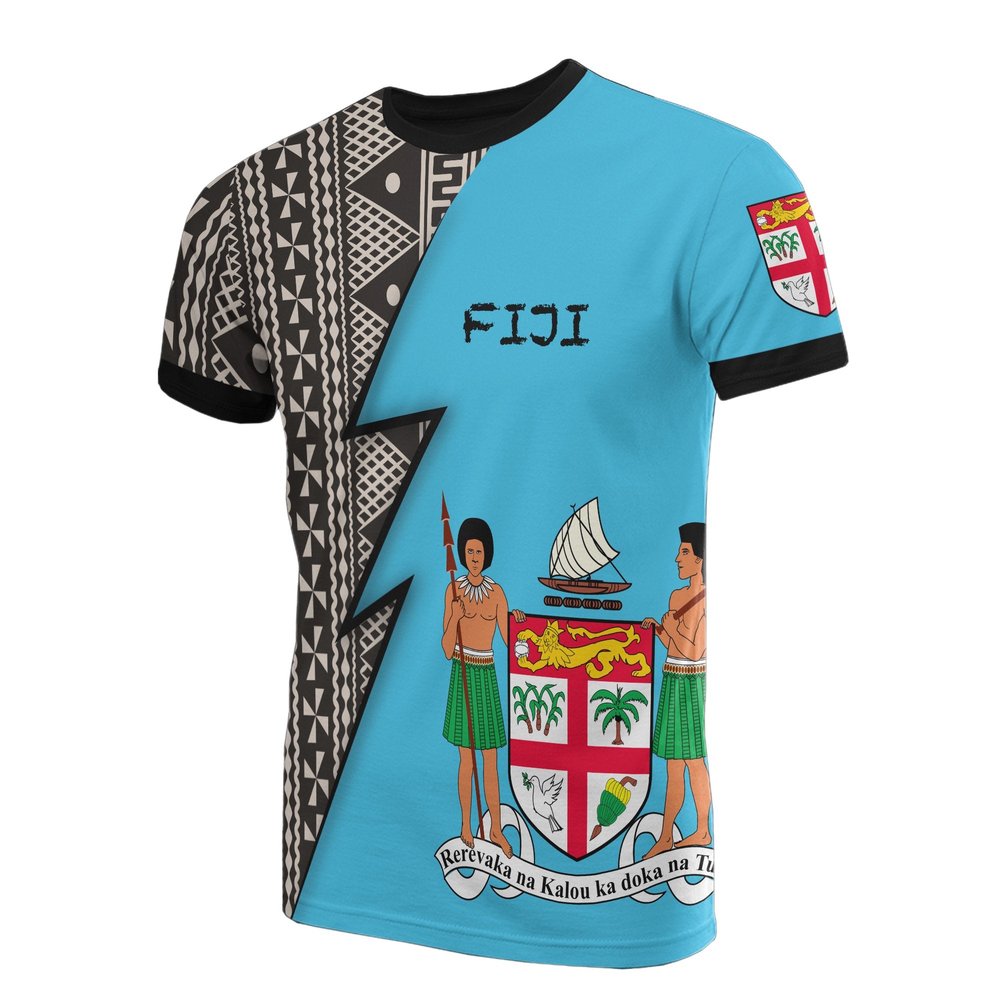 Fiji Pattern All Over T Shirt Fiji Flag Coat of Arms Polynesian Tattoo Unisex Blue - Polynesian Pride