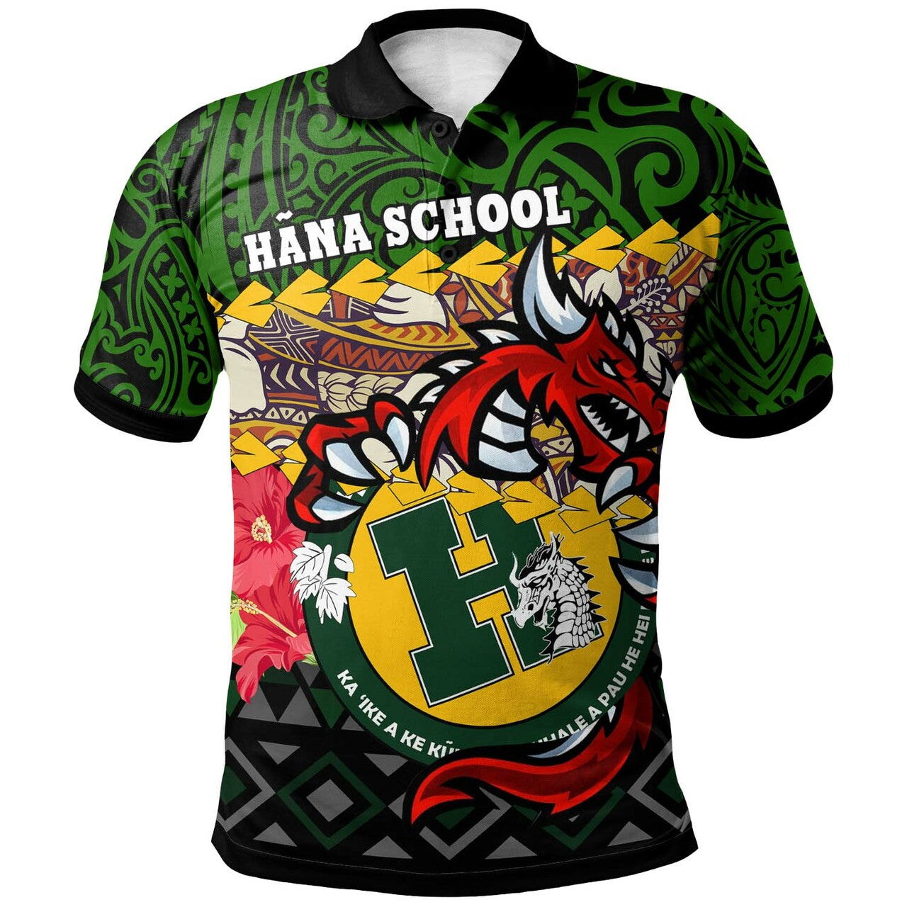 Hawaii Custom Polo Shirt Hana High and Intermediate School Dragon Polynesian Pattern LT10 Green - Polynesian Pride