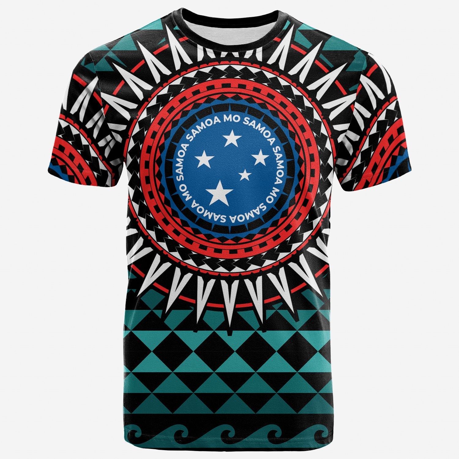 Samoa T Shirt Polynesian Blue Tribal Seamless Pattern Unisex Blue - Polynesian Pride