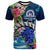 Tonga Custom T Shirt Tupou College Polynesian Tonga Pattern with Flower LT10 Blue - Polynesian Pride