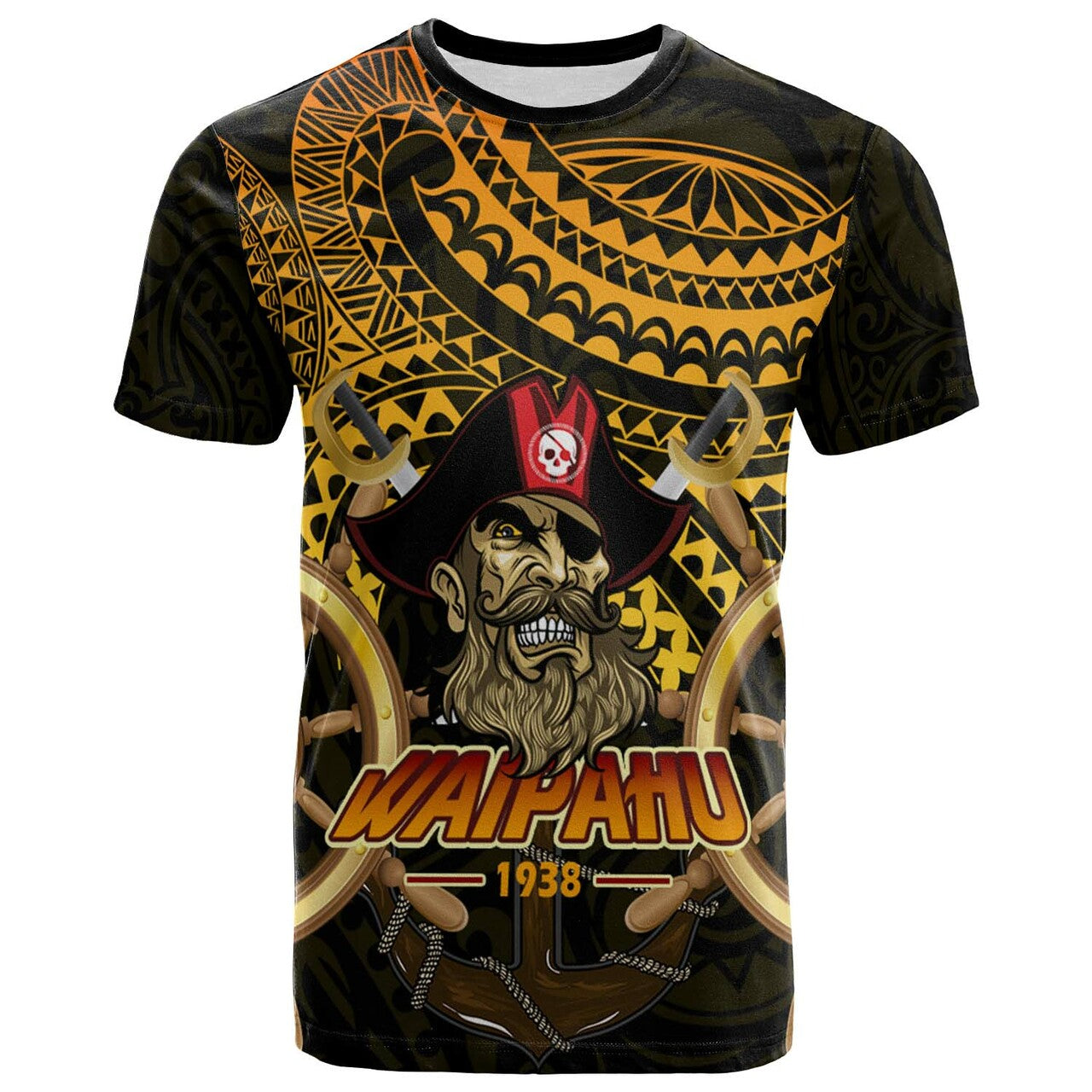 Hawaii Custom T Shirt Waipahu High School Marauders Pirates Polynesian Tribal Pattern LT10 Gold - Polynesian Pride