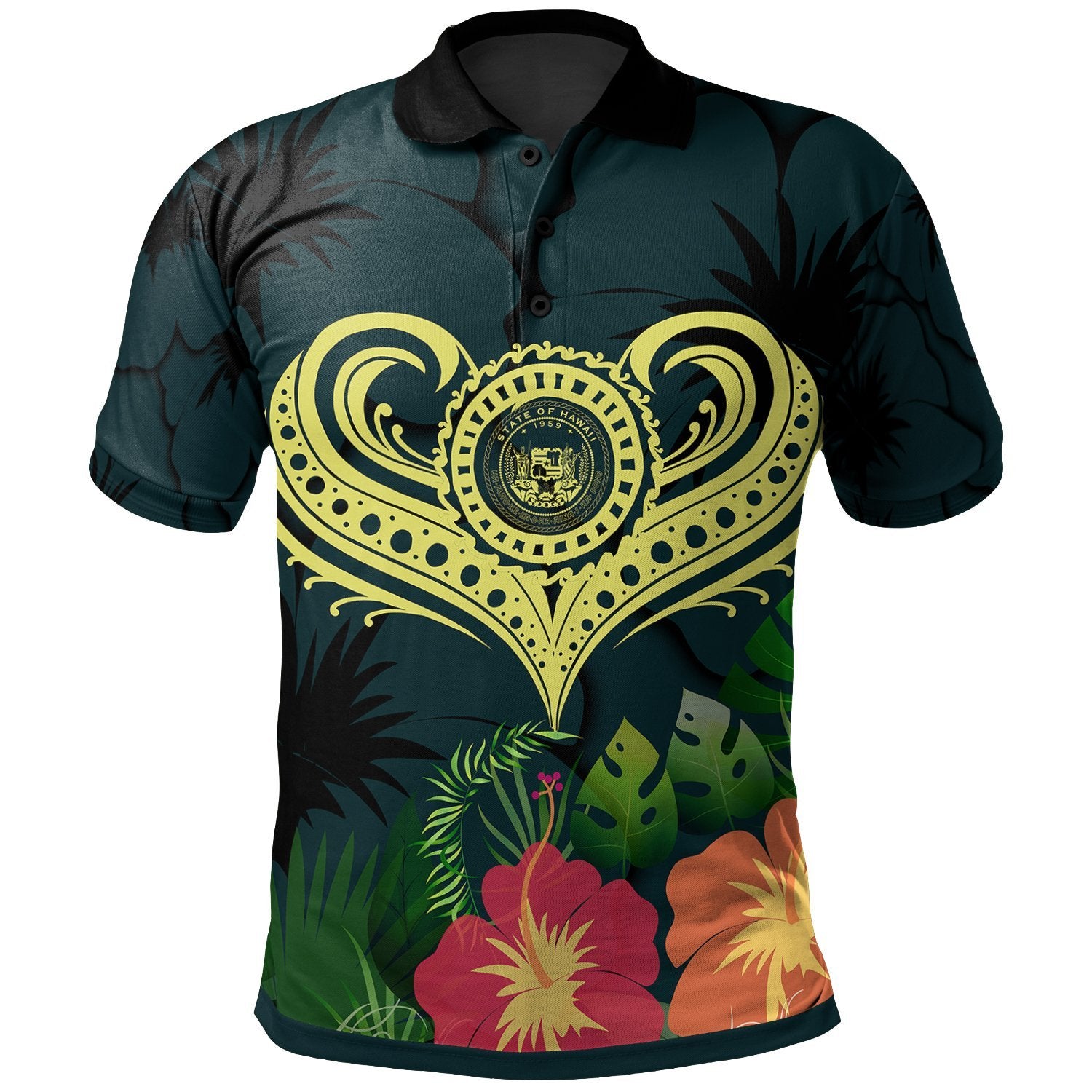 Polynesian Hawaii Polo Shirt Heart with Unisex Green - Polynesian Pride