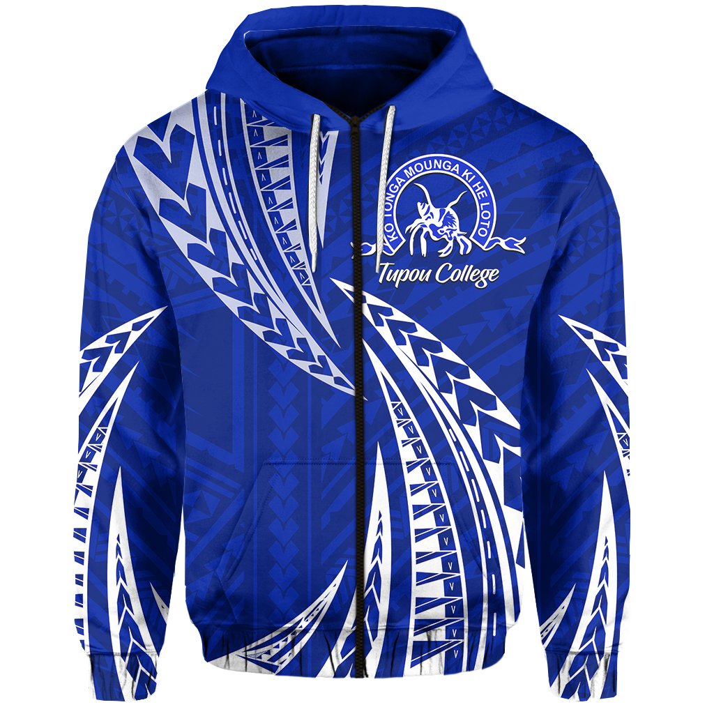 Tupou College Zip Hoodie Version 2 Unisex Blue - Polynesian Pride