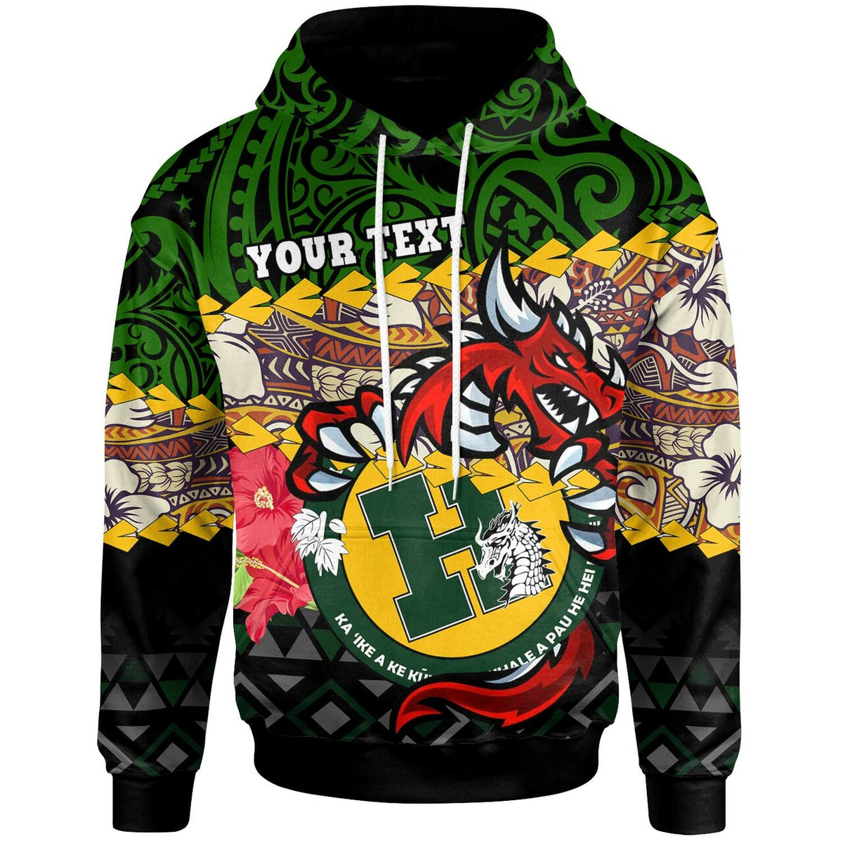 Hawaii Custom Hoodie Hana High & Intermediate School Dragon Polynesian Pattern LT10 - Polynesian Pride
