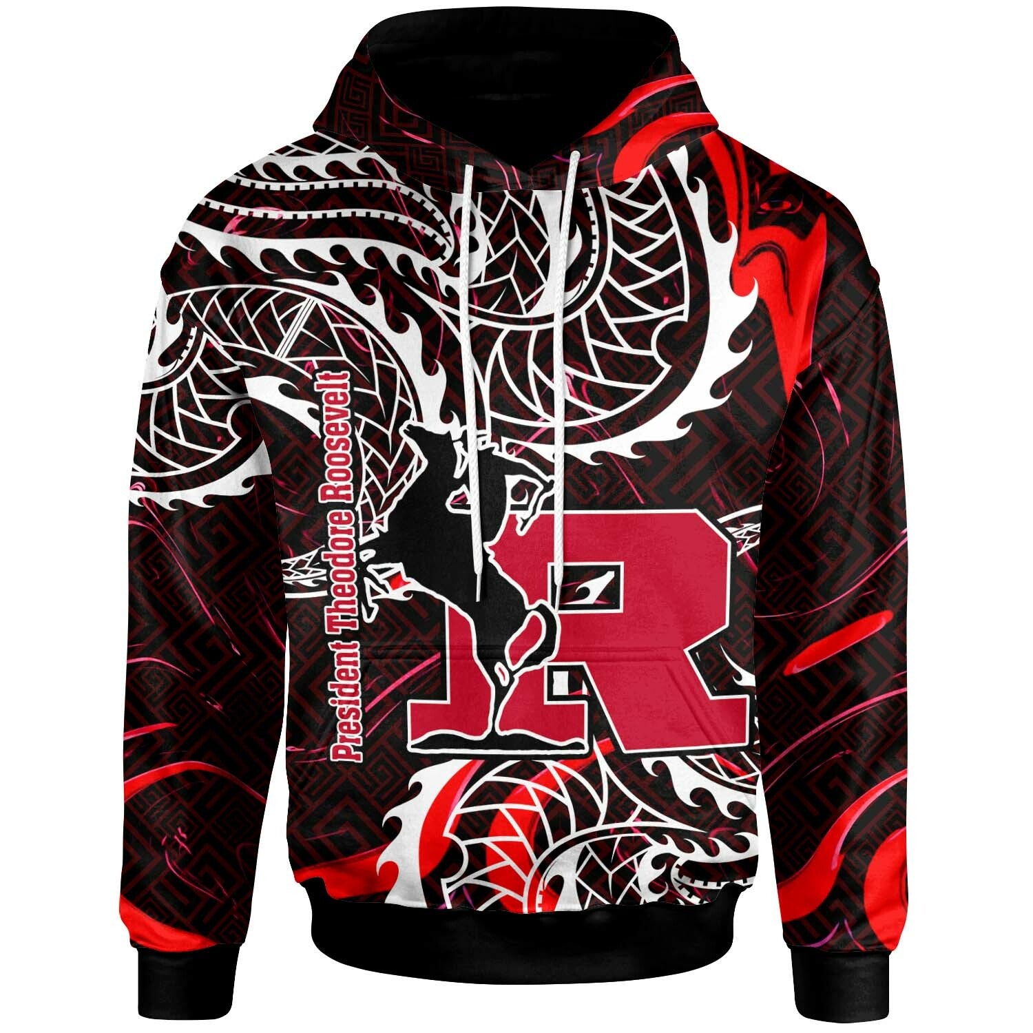 Hawaii Custom Polynesian Hoodie President Theodore Roosevelt High School Tribal Patterns LT10 Red - Polynesian Pride