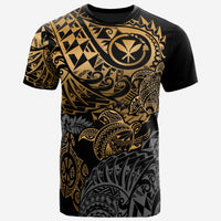 Hawaii T Shirt Polynesian Gold Kanaka Maoli Turtle Hibiscus Flowing GOLD - Polynesian Pride