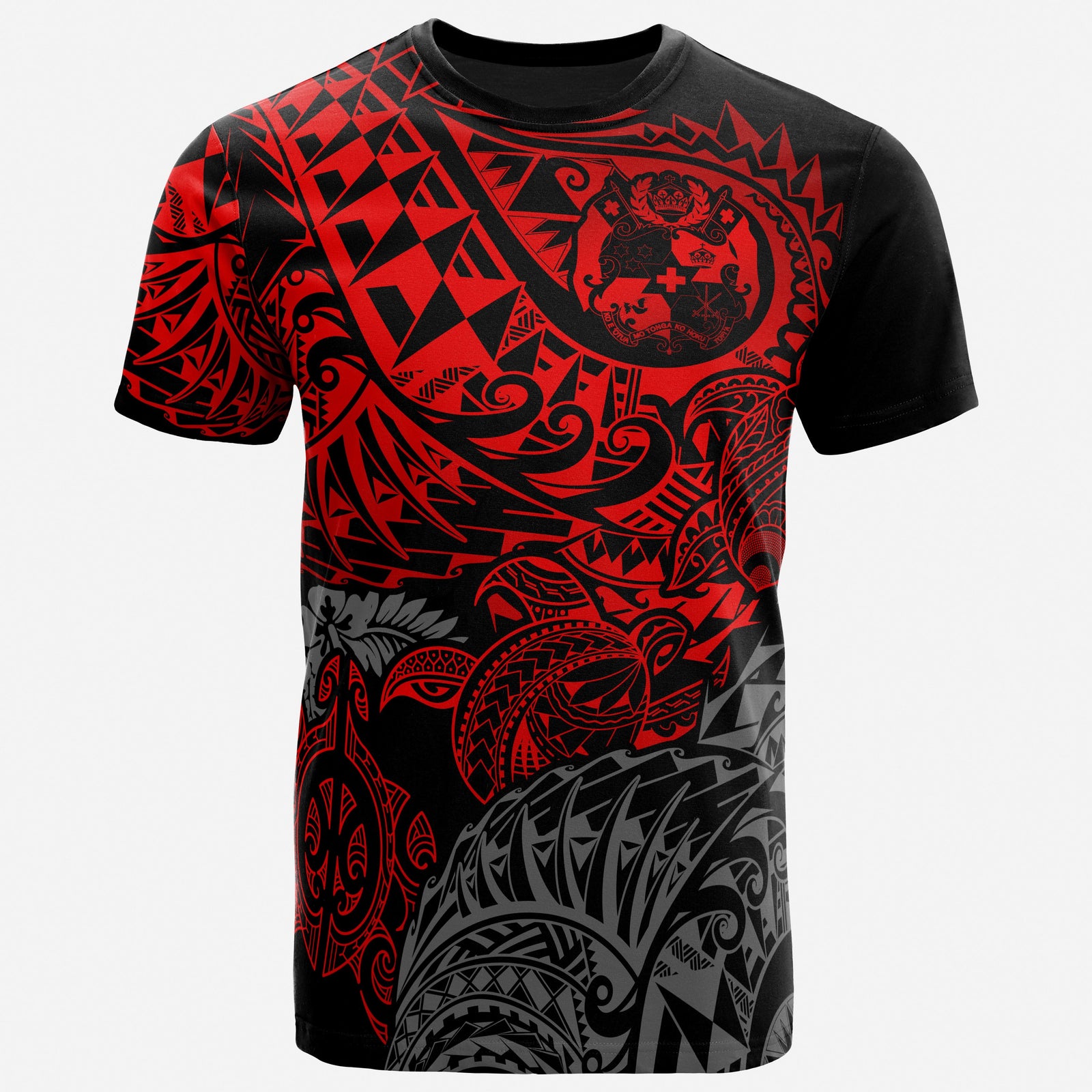 Tonga Polynesian T Shirt Tonga Coat of Arms Red Turtle Flowing Unisex Red - Polynesian Pride