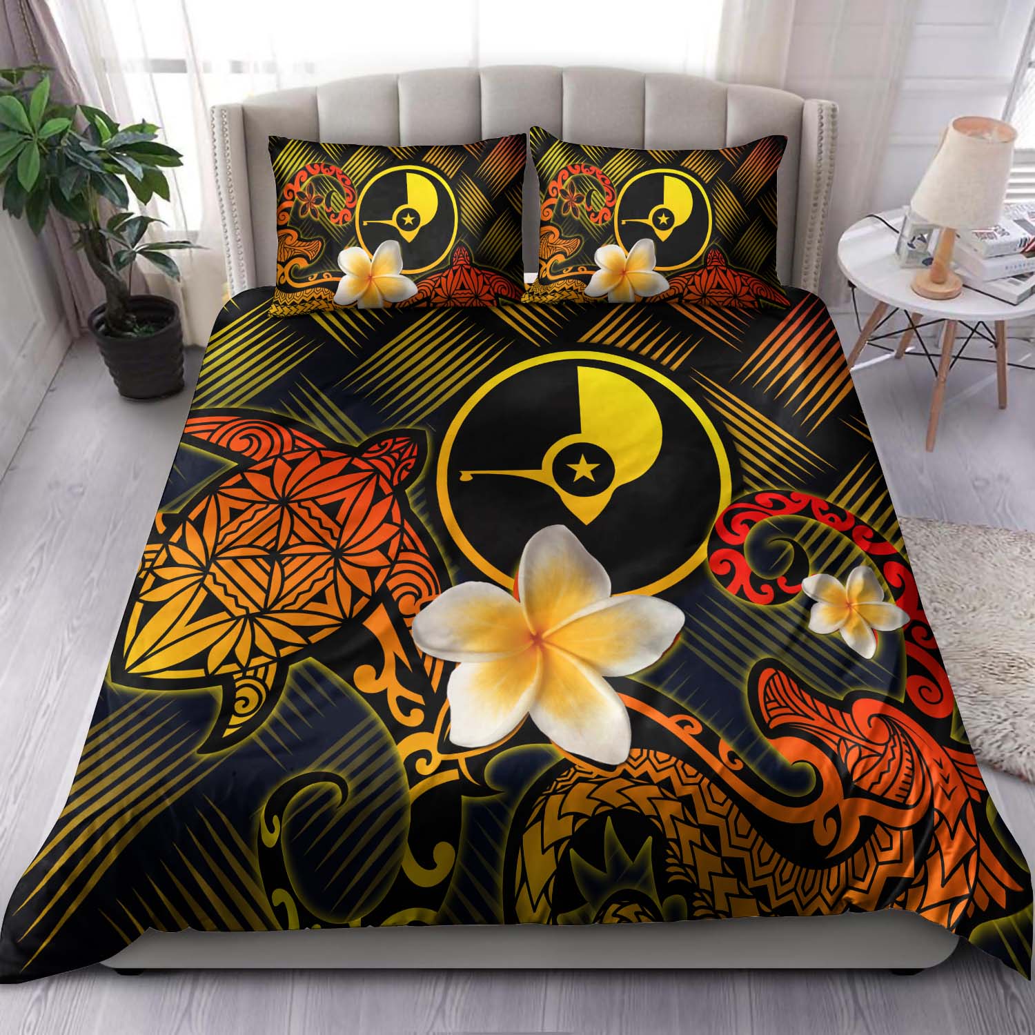 Yap Polynesian Bedding Set - Lauhala Turtle Plumeria Tropical Black - Polynesian Pride