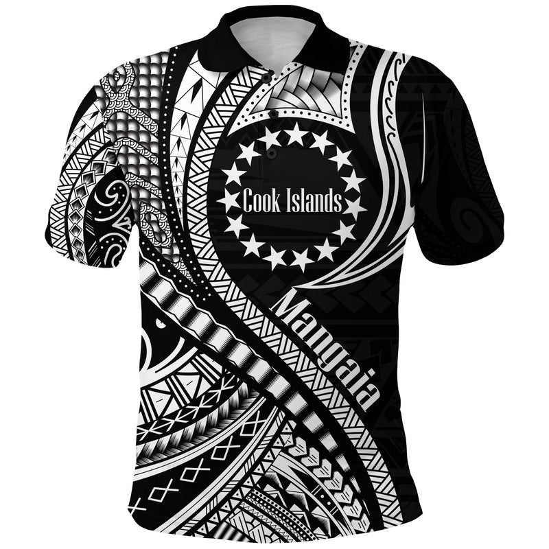 Mangaia Cook Islands Polo Shirt Black Polynesian Wave Style LT9 Adult Black - Polynesian Pride