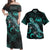 Marquesas Islands Matching Dress and Hawaiian Shirt with Turtle and Blooming Hibiscus Turquoise Turquoise - Polynesian Pride