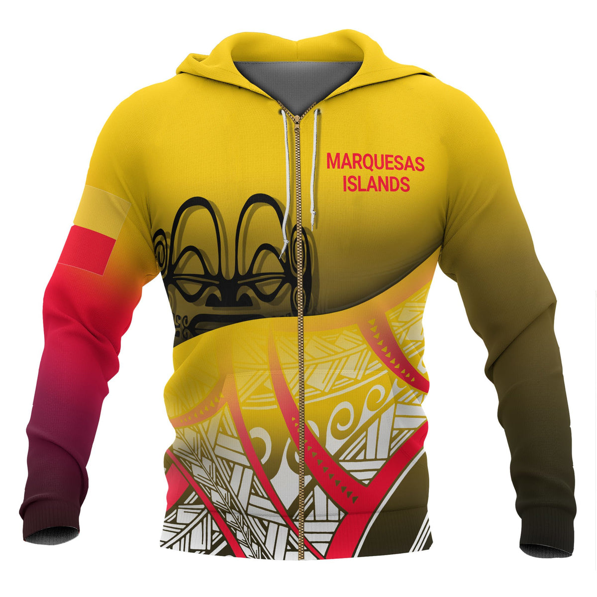 Marquesas Islands Coat of Arms Zip up Hoodie Polynesian Pattern Yellow - Polynesian Pride
