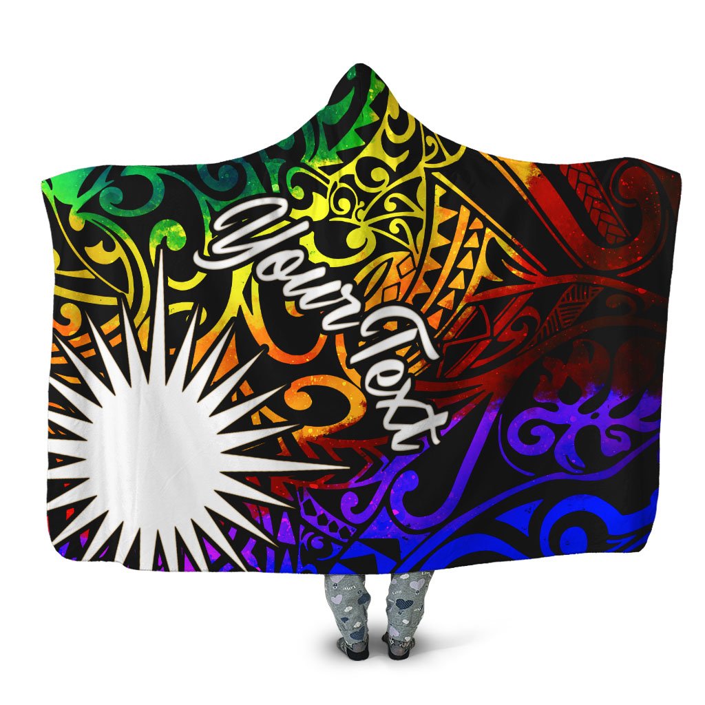 Marshall Islands Custom Personalised Hooded Blanket - Rainbow Polynesian Pattern Hooded Blanket Rainbow - Polynesian Pride