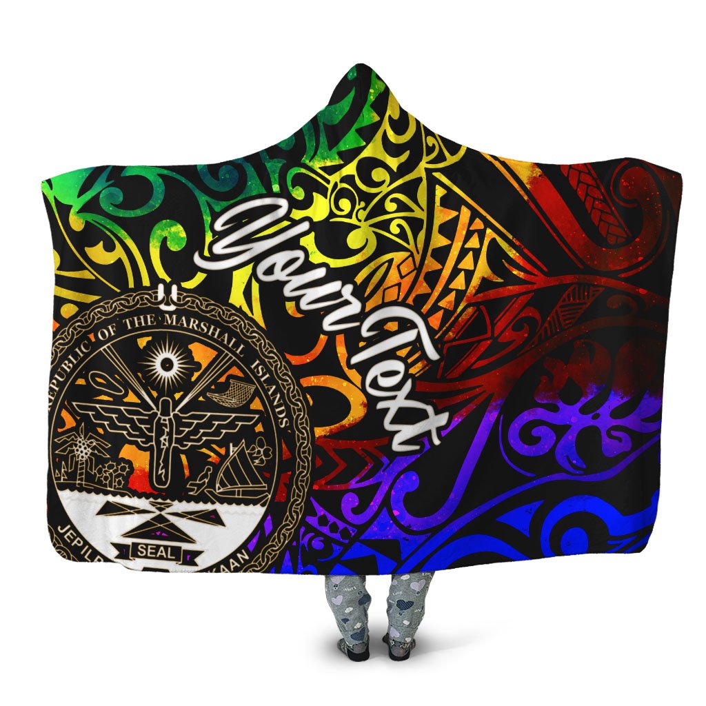 Marshall Islands Custom Personalised Hooded Blanket - Rainbow Polynesian Pattern Crest Hooded Blanket Rainbow - Polynesian Pride