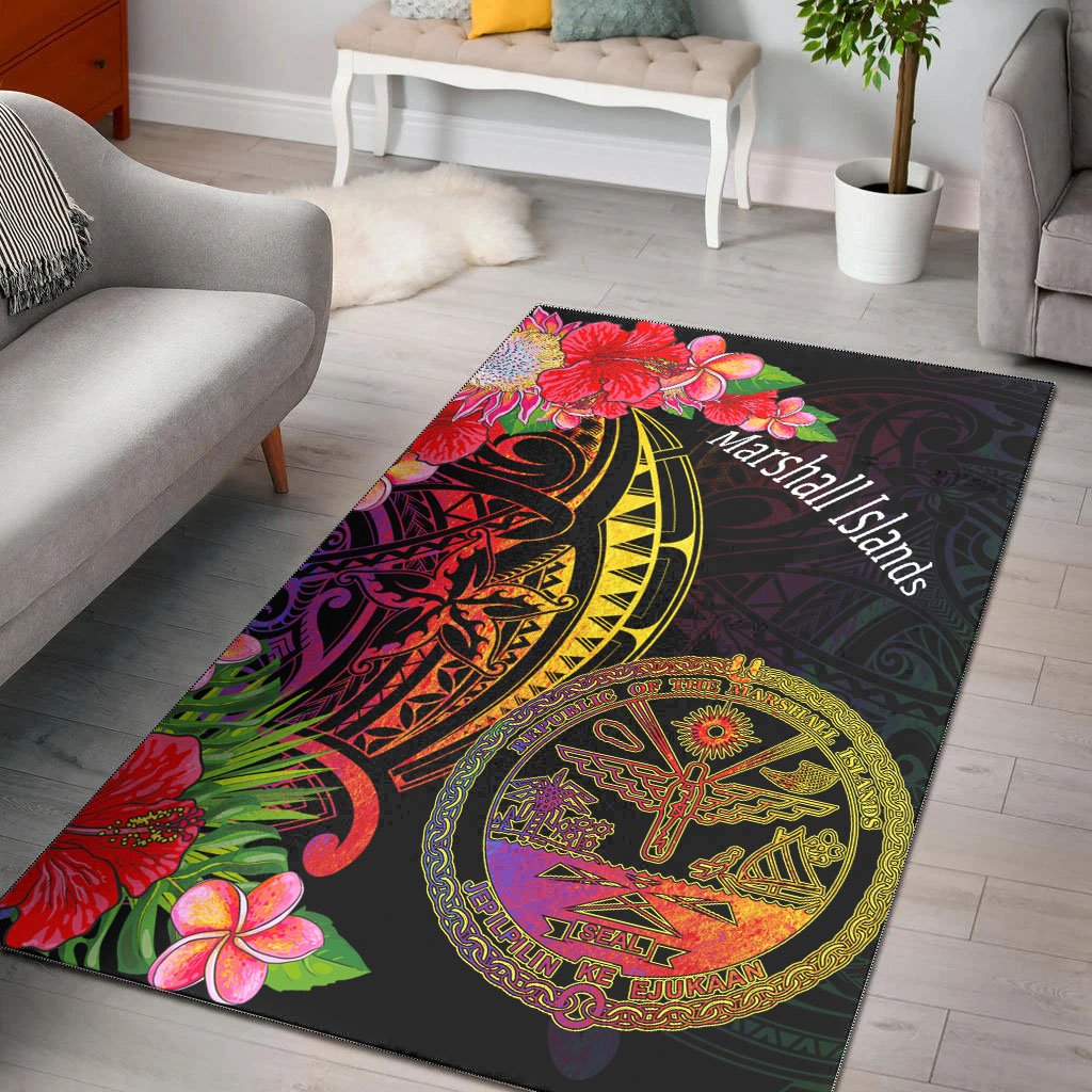 Marshall Islands Area Rug - Tropical Hippie Style Black - Polynesian Pride