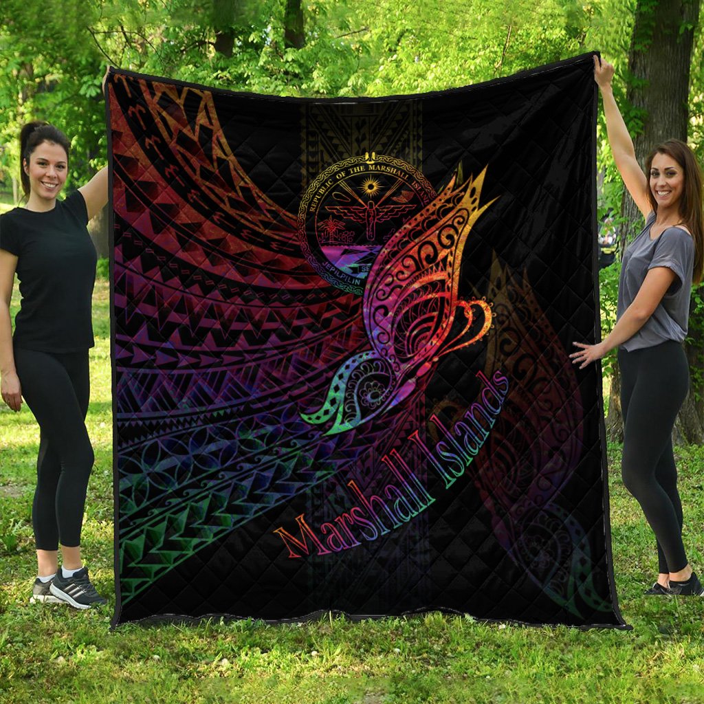 Marshall Islands Premium Quilt - Butterfly Polynesian Style Black - Polynesian Pride