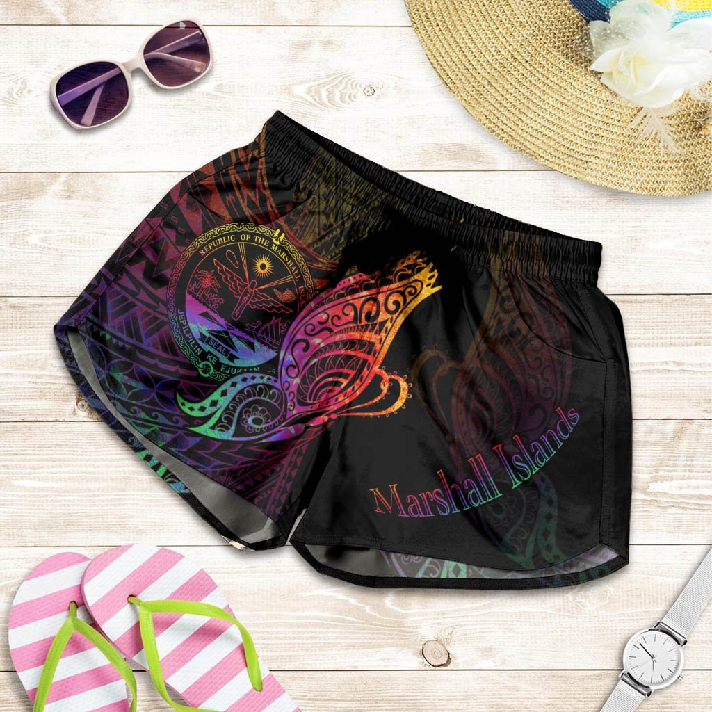 Marshall Islands Women's Shorts - Butterfly Polynesian Style Women Black - Polynesian Pride