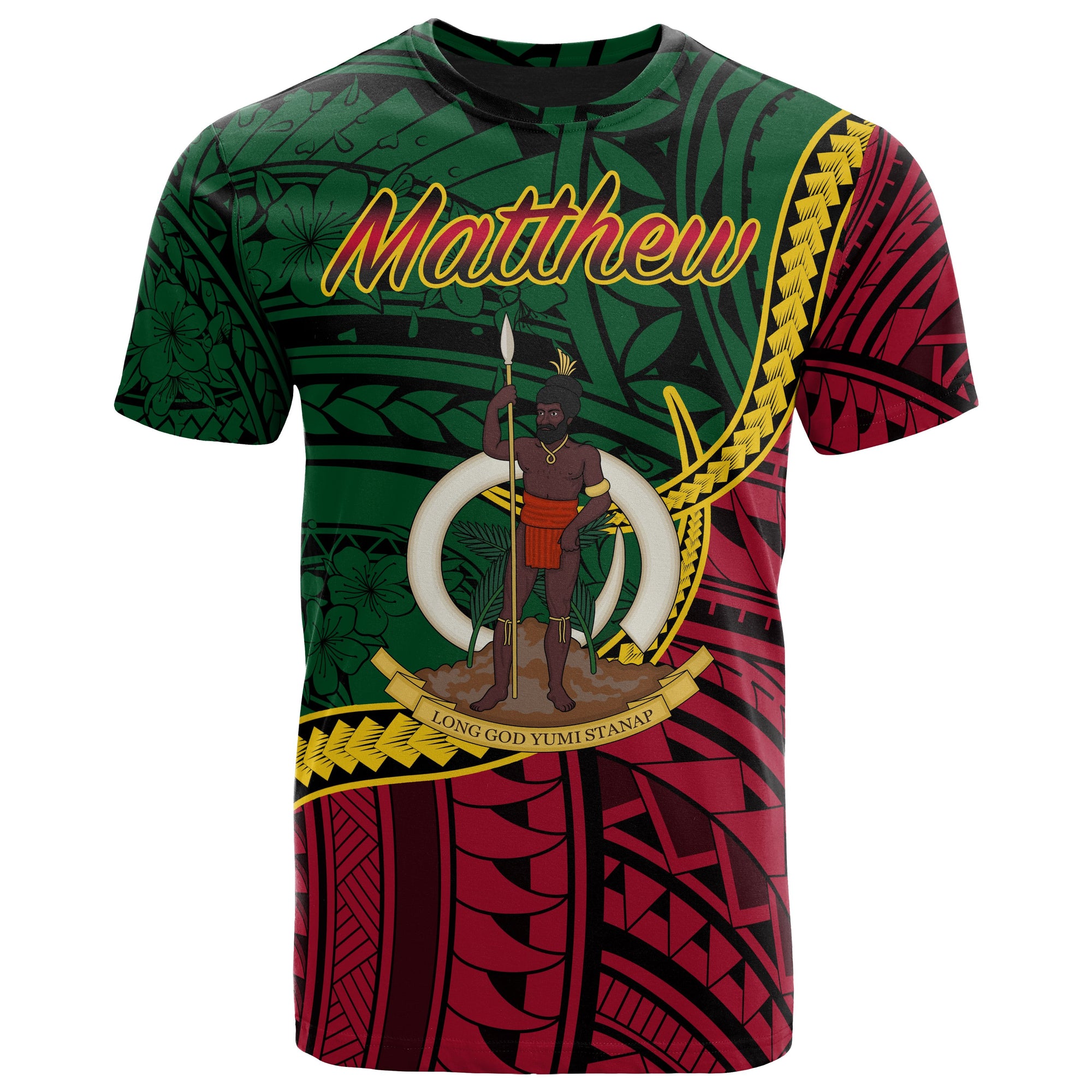 Vanuatu T Shirt Matthew Seal of Vanuatu Polynesian Patterns Unisex Green - Polynesian Pride