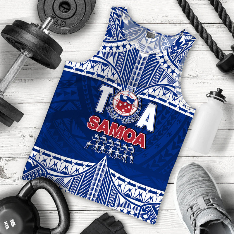 Toa Samoa Rugby Men Tank Top - Siva Tau LT6 Blue - Polynesian Pride
