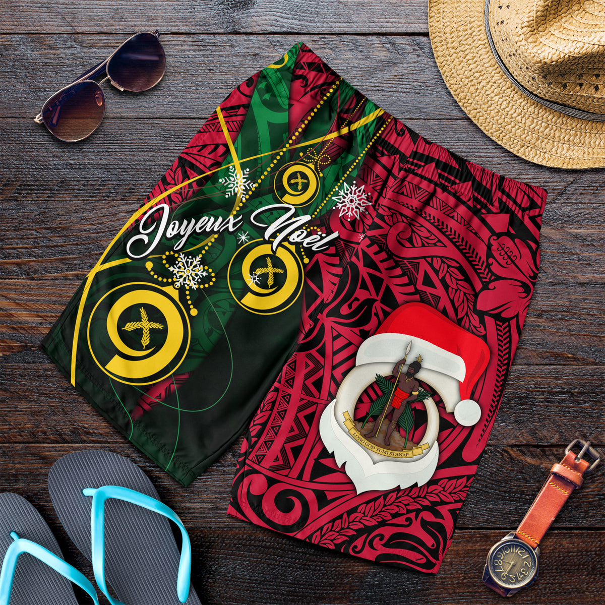 Vanuatu Christmas - Joyeux Nol Santas God Yumi Men Short - LT2 PURPLE - Polynesian Pride