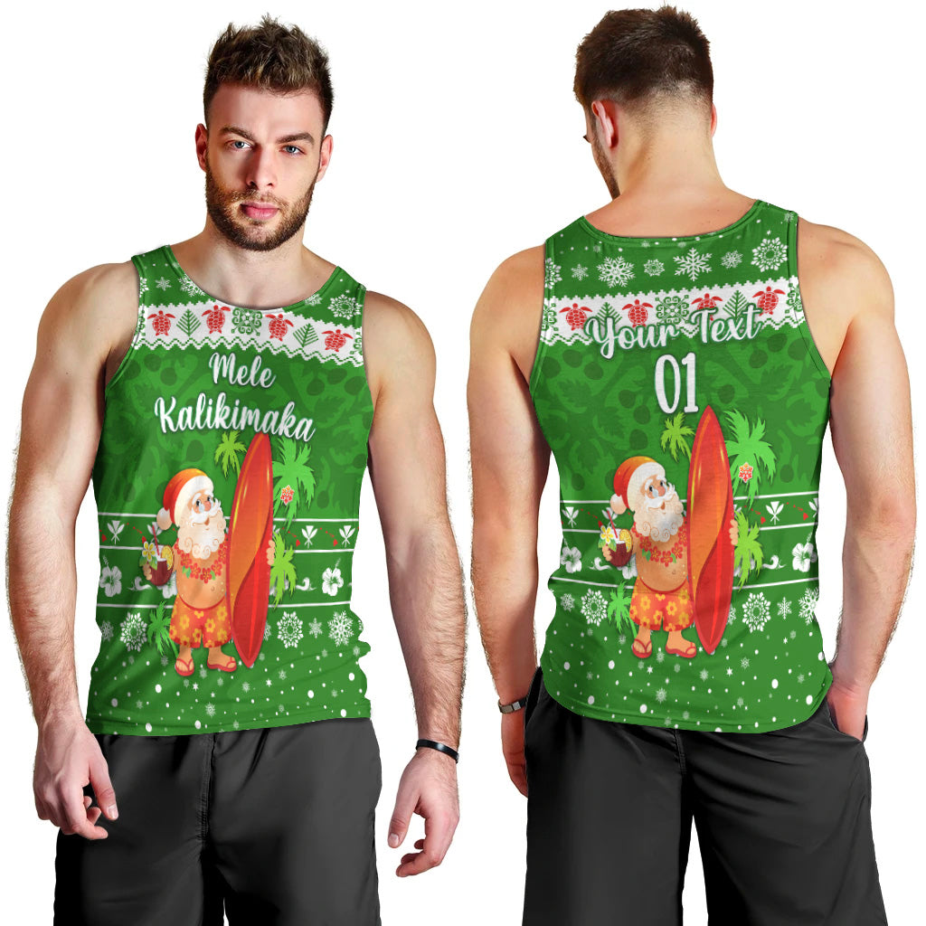 (Custom Personalised) Hawaii Christmas Men Tank Top Santa Claus Surfing Simple Style - Green LT8 - Polynesian Pride