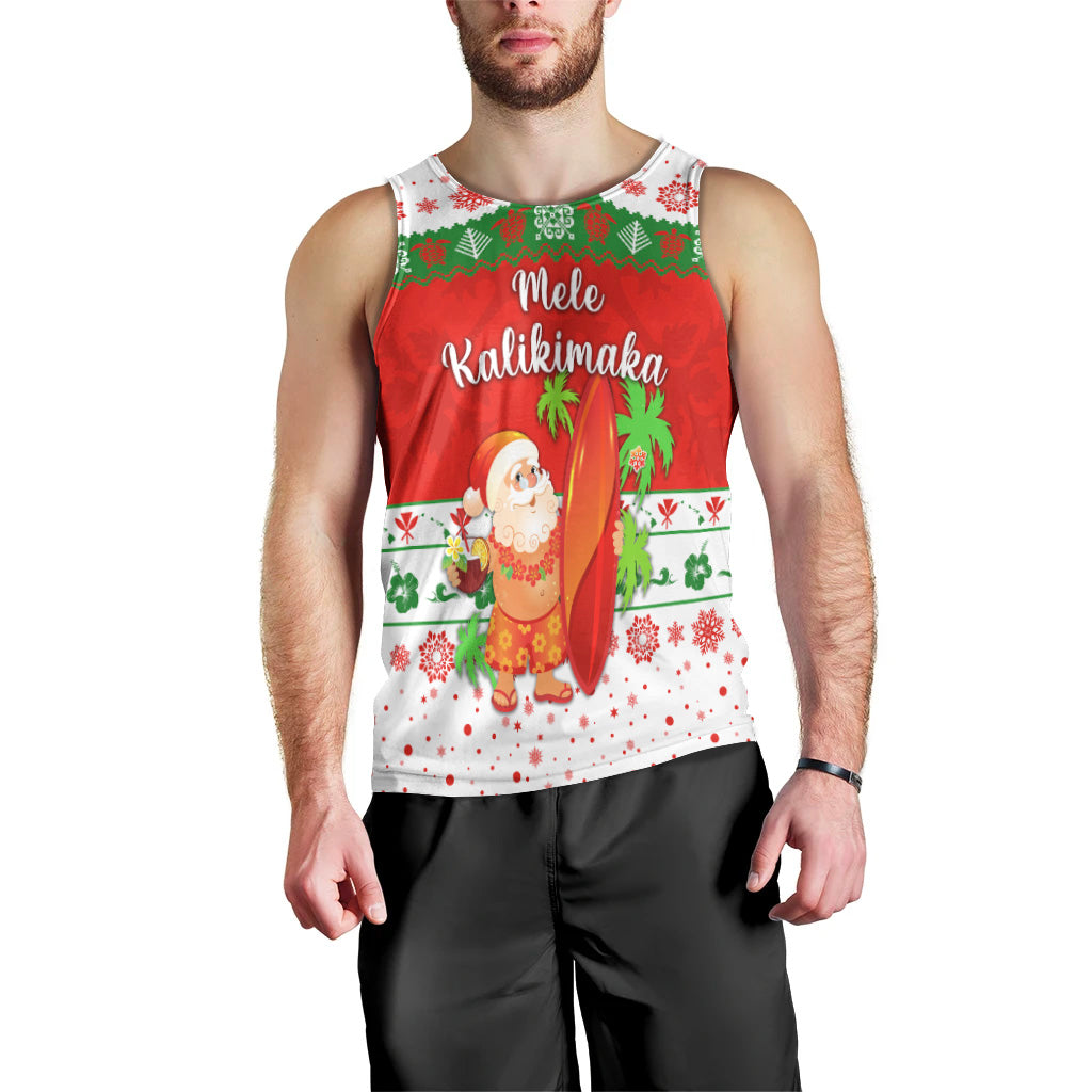Hawaii Christmas Men Tank Top Santa Claus Surfing Simple Style - White LT8 - Polynesian Pride