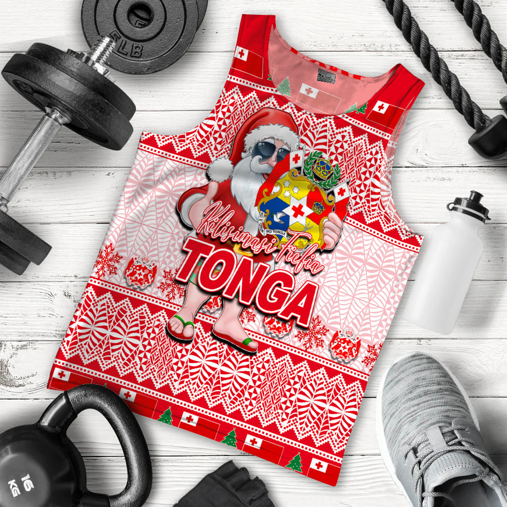 Tonga Christmas Men's Tank Top Cool Santa Claus LT6 Red - Polynesian Pride
